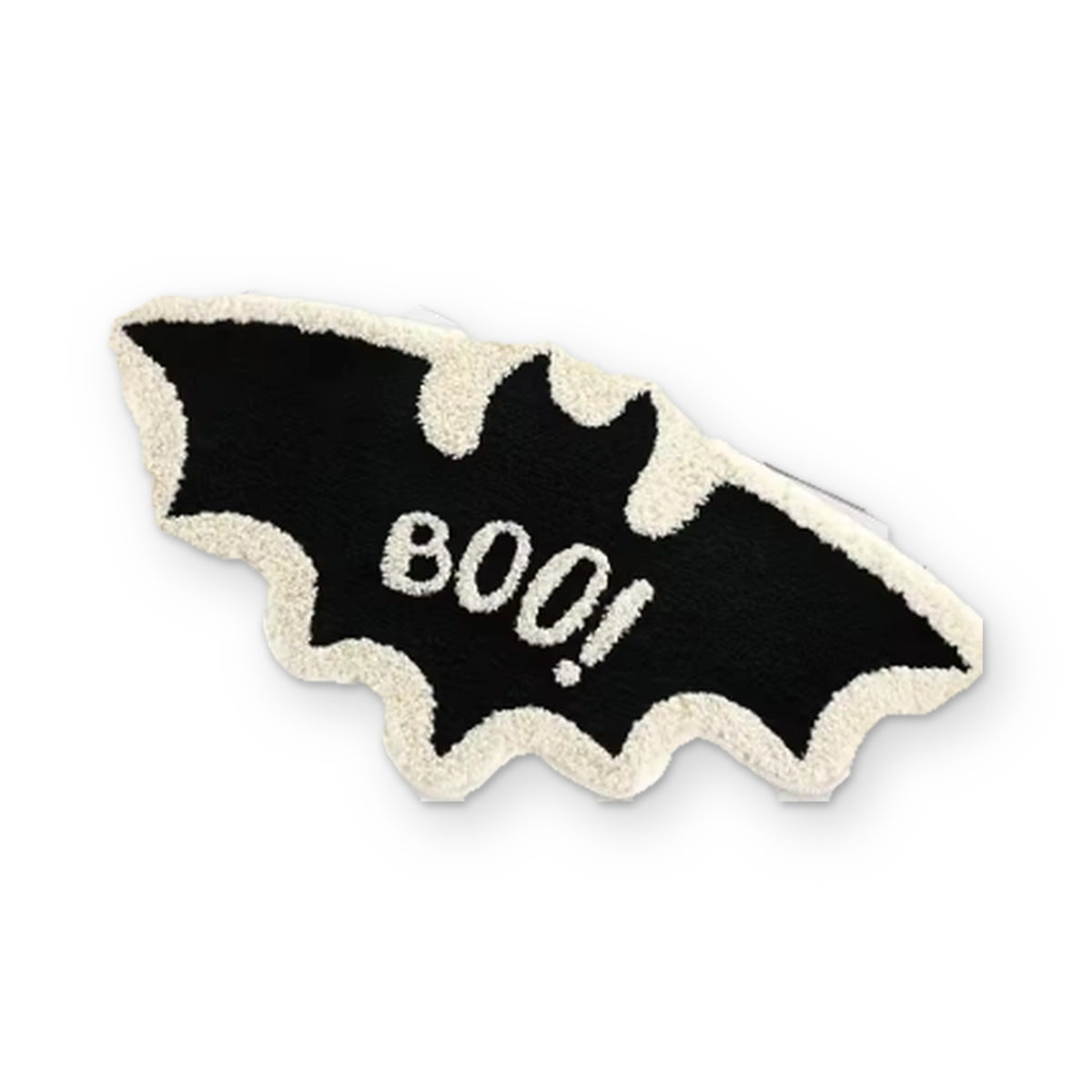 Alfombra murciélago negra con borde blanco y texto BOO - Zavro
